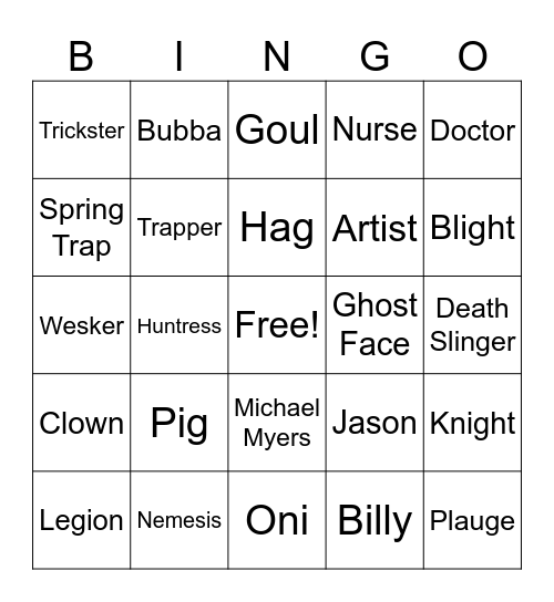 Dbd killers Bingo Card