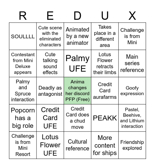 BFDI Mini Redux 12 Bingo Card