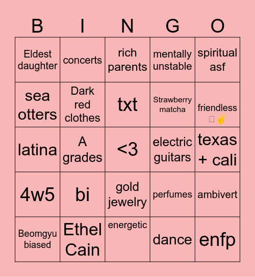 Arielles bingo 🫰 Bingo Card