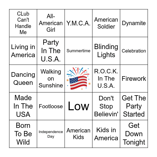PARTY IN THE U.S.A. Bingo Card