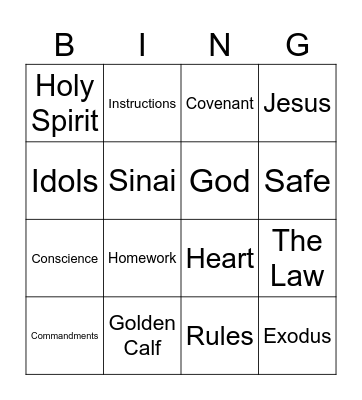 10 Commandments Bingo Card