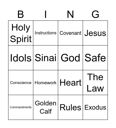 10 Commandments Bingo Card