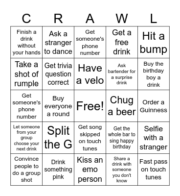 Octavio's Birthday Bar Bingo Card