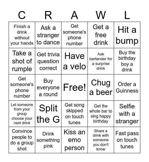 Octavio's Birthday Bar Bingo Card