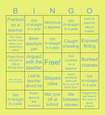 School Memories Bingo Card