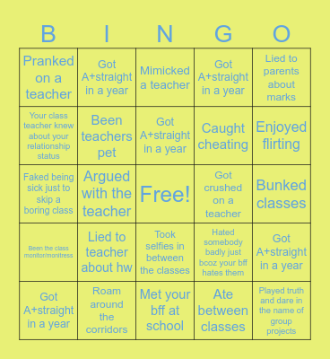 School Memories Bingo Card