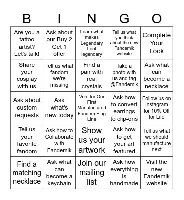 Dream Con Bingo Card