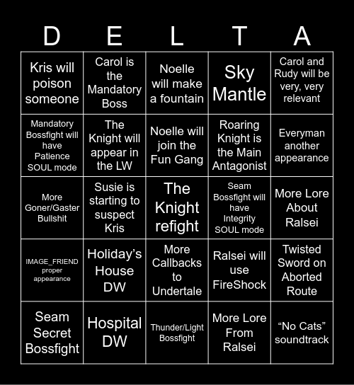 Deltarune Chapter 6 Bingo Card