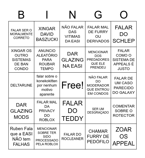 BINGO DO RUBEN SIM Bingo Card