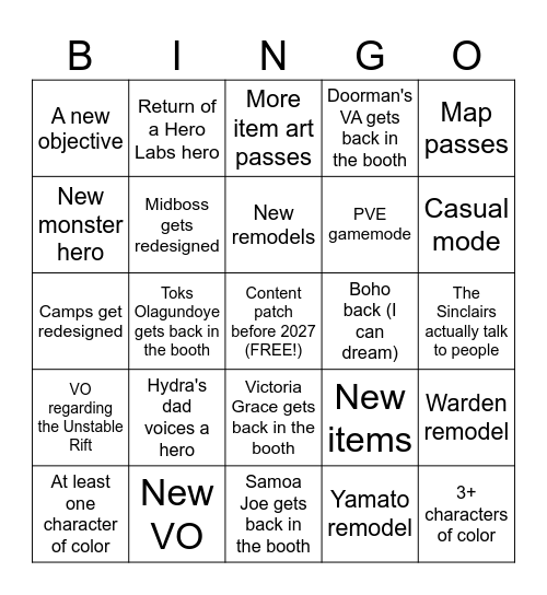 Deadlock Patches Bingo Card