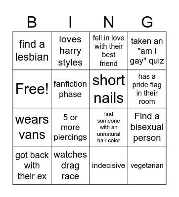 Gay Bingo Card