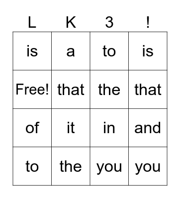 1-10 sight words Bingo Card