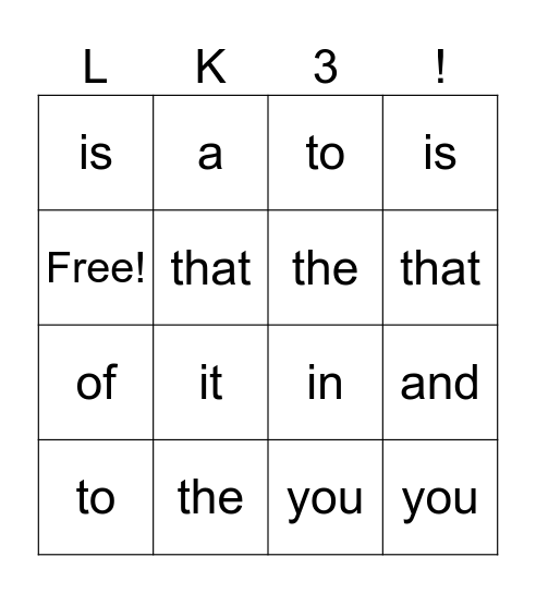 1-10 sight words Bingo Card