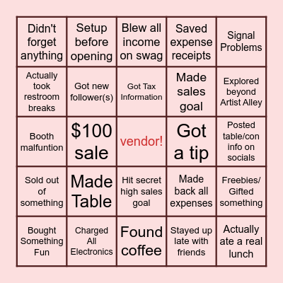VENDOR BINGO! Bingo Card