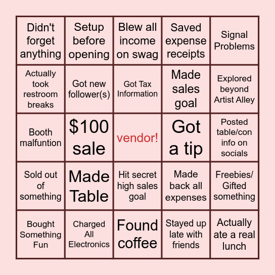 VENDOR BINGO! Bingo Card