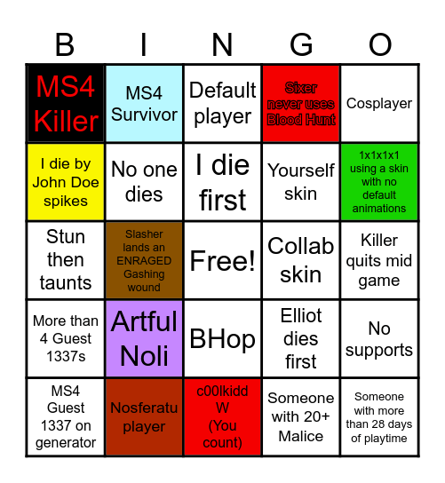 Forsaken Bingo Card