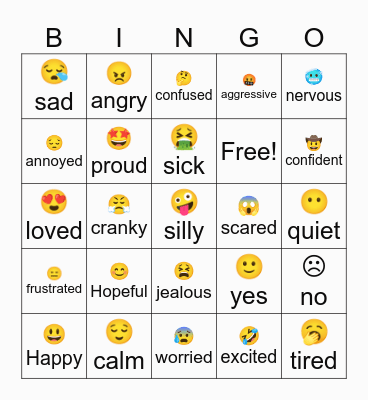 Feelings and Emotions Bingo Card