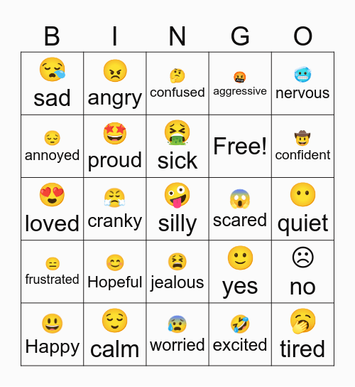 Feelings and Emotions Bingo Card