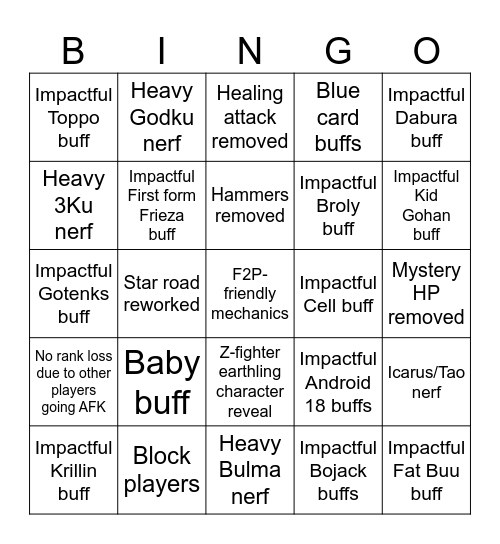 My bingo card to return to Gekishin Squadra Bingo Card