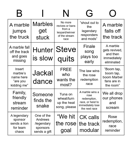 Marble bingo Card