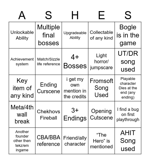 Saa Bingo Card