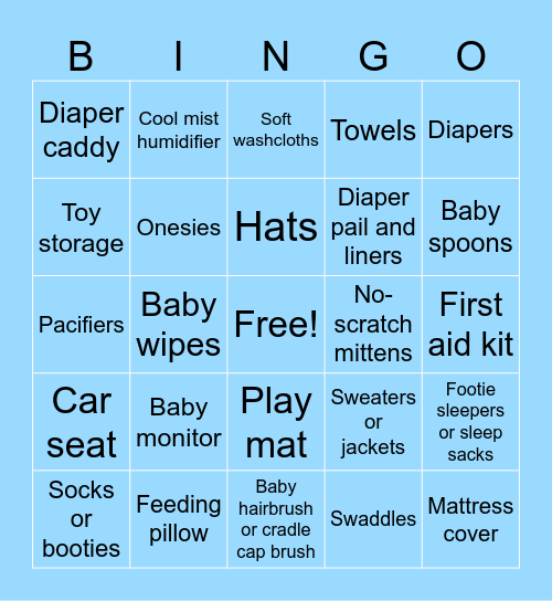 Tabby's Baby Shower Bingo Card