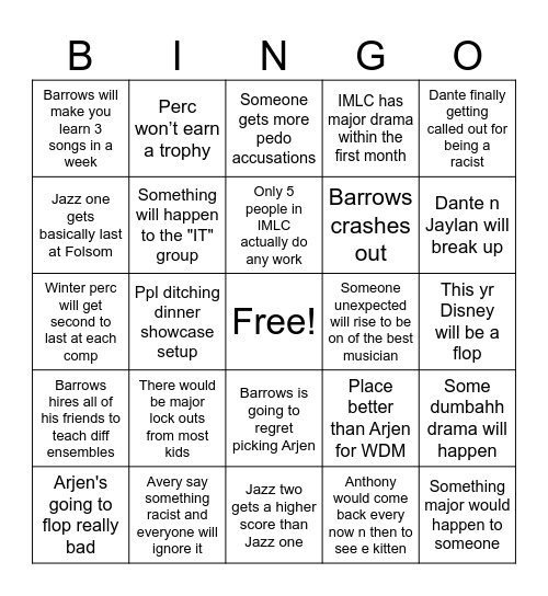 2026-27 band bingo Card