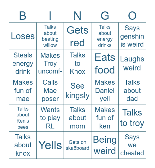 Kingsly bingo Card
