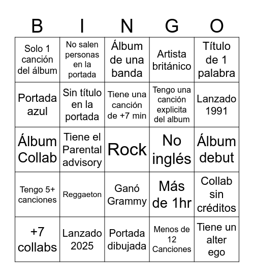 Mi playlist Bingo Card