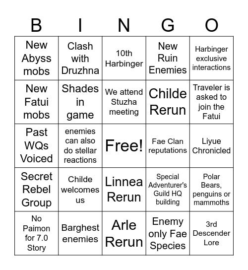 7.0 Bingo Sheet Bingo Card