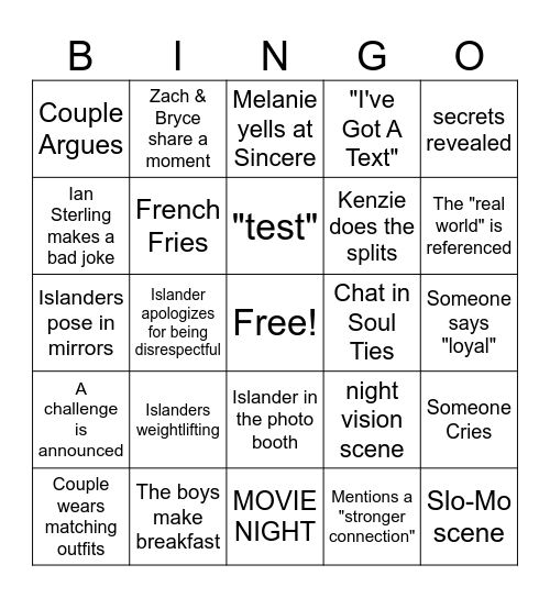 Love Island Season 8 Bingo Card