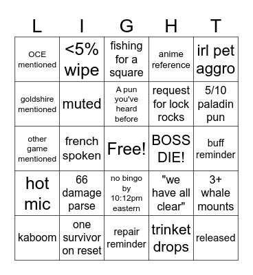 PALADINGO Bingo Card
