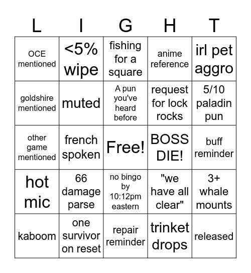 PALADINGO Bingo Card