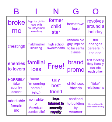 Awful Hallmark Movie Bingo Card