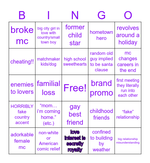 Awful Hallmark Movie Bingo Card