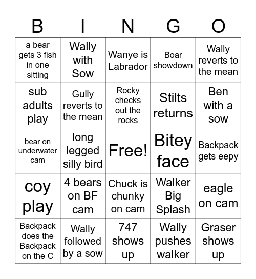Bear bingo Card