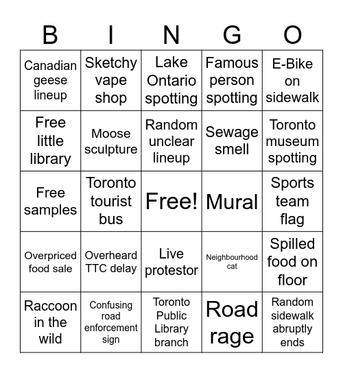 July 5, 2026 Toronto Walk Bingo Card
