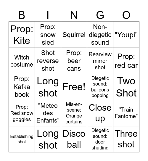 My Life as a Zucchini Bingo Card