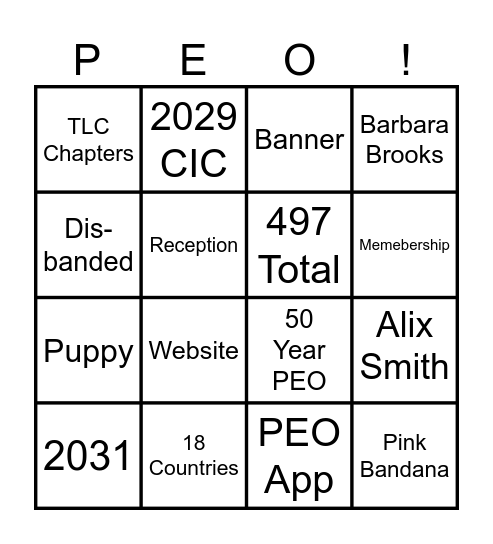 Convention Bingo Card