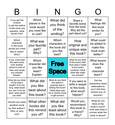 Book Club Bingo Card