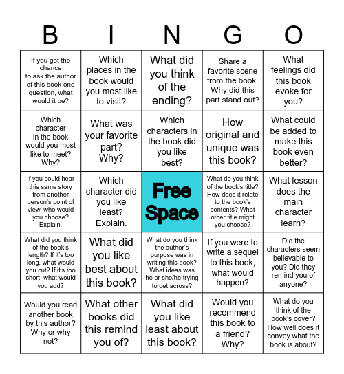 Book Club Bingo Card