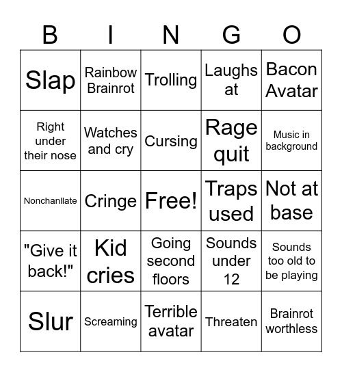 Steal a brainrot Bingo Card