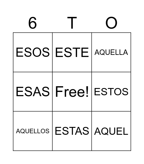 PRONOMBRES DEMOSTRATIVOS Bingo Card