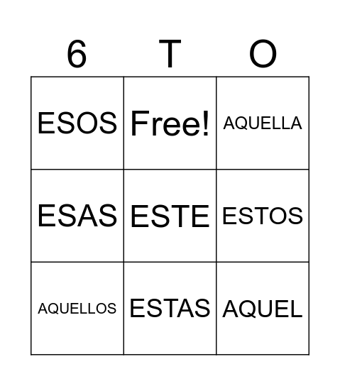 PRONOMBRES DEMOSTRATIVOS Bingo Card