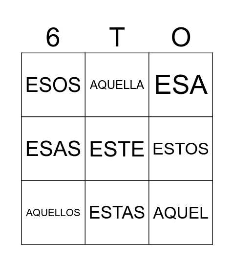 PRONOMBRES DEMOSTRATIVOS Bingo Card