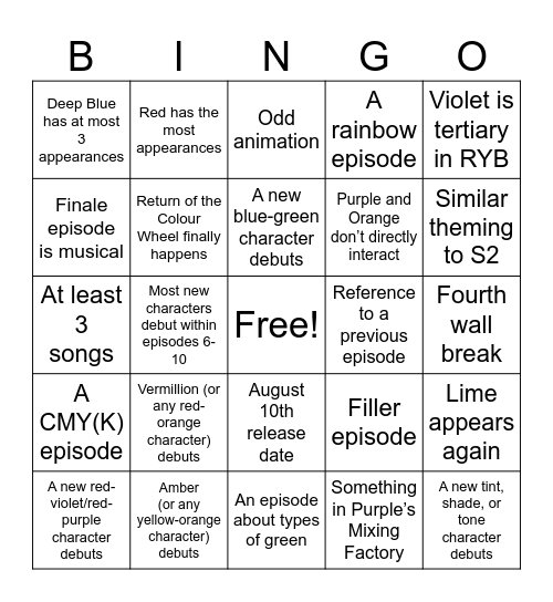 Colourblocks Series 3 Bingo Card