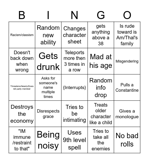 Nox Bingo Card
