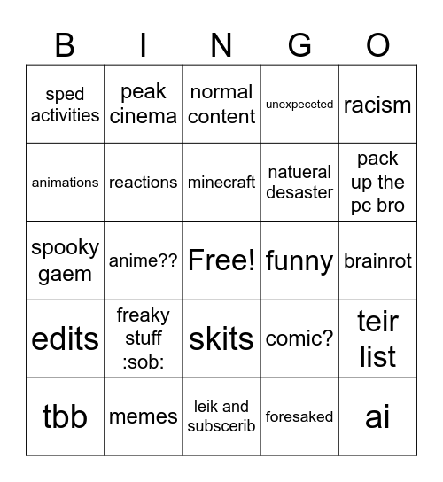 Untitled Bingo Card