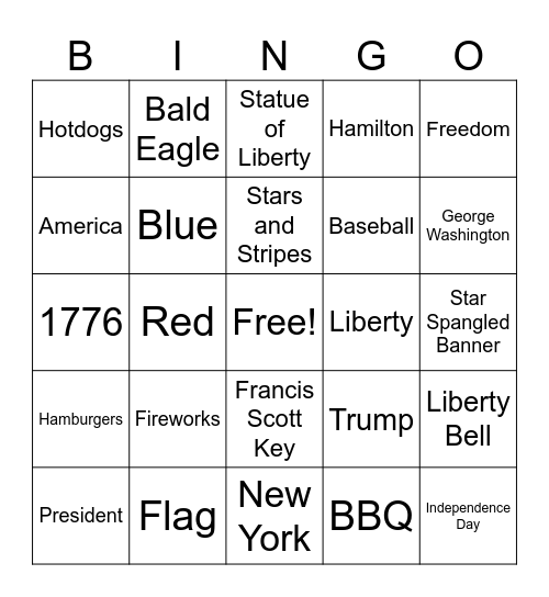 4th of July Bingo Card