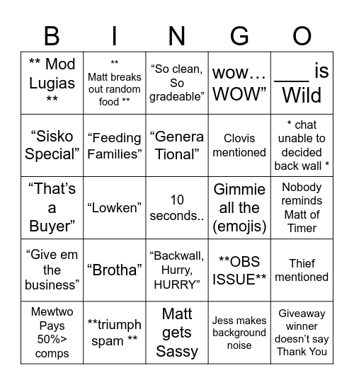 Screenworks Bingo Card
